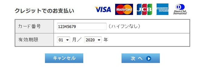 クレジットカード決済画面例